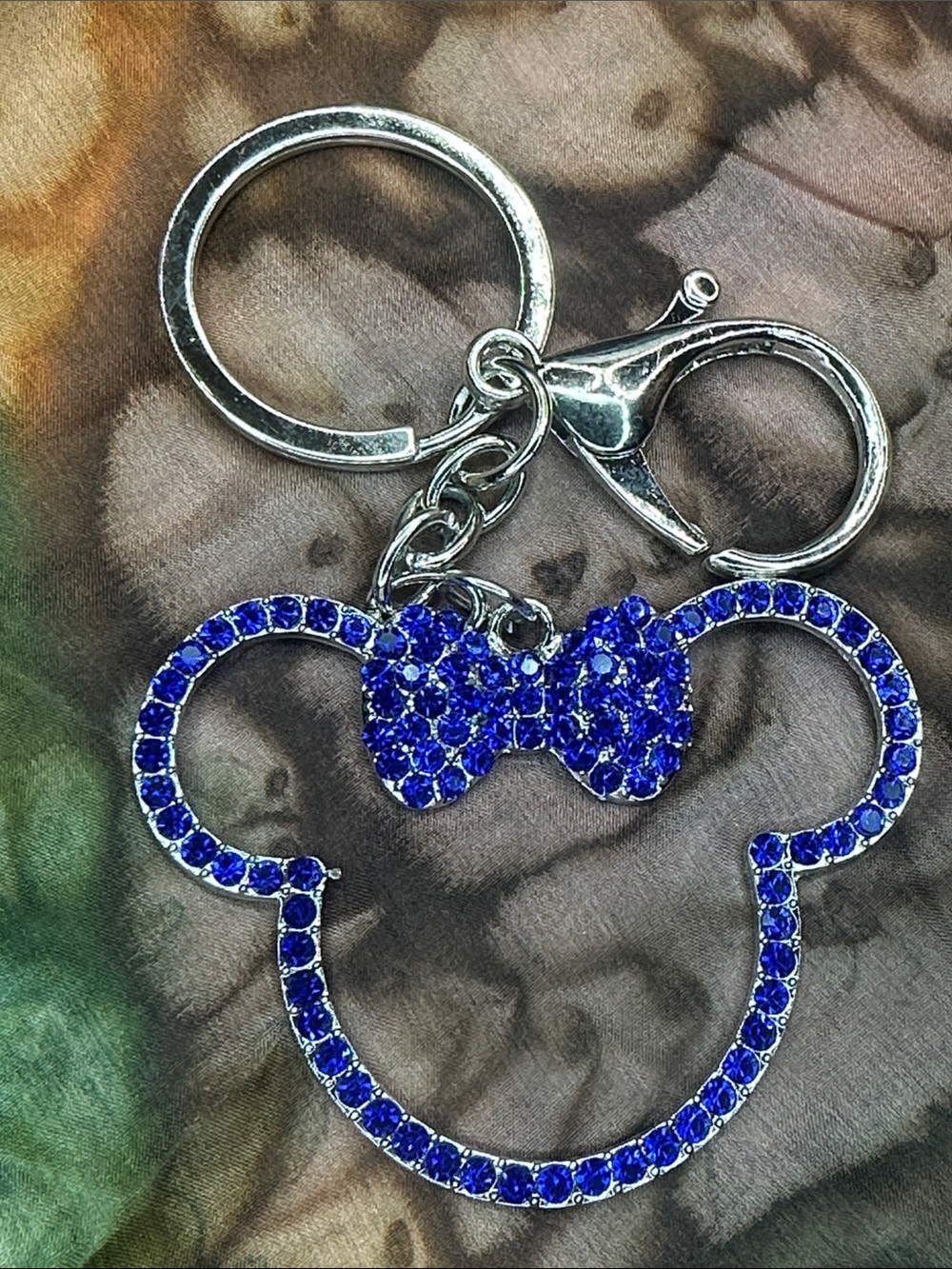 Crystal Bow Mouse Head Keychain - Blue
